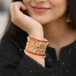 Gold & Ruby-Red Bangle Set