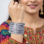 Intricate Silver-Toned Bangle Set - Image 3