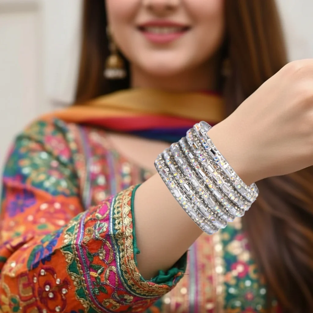 Crystal Frost Silver Bangle Set