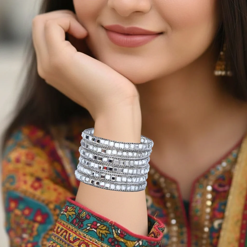 Silver Crystal Grid Bangles