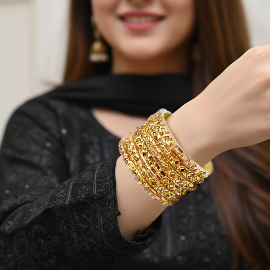 Golden Geometric Charm Bangles