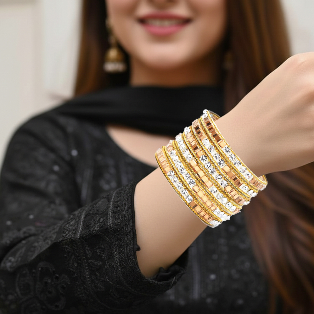 Golden Radiance Grid Bangles